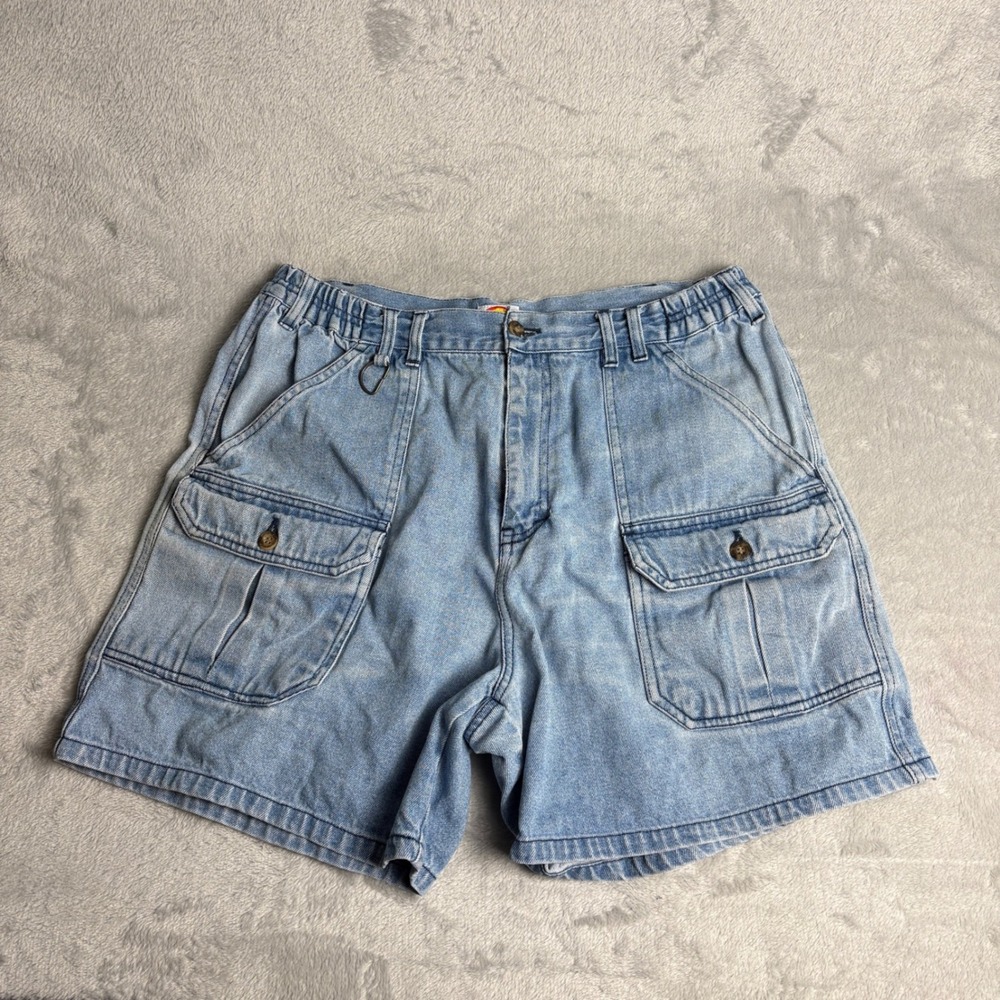 Dickie's Cargo Shorts Mens Light Wash Denim 36 Elastic Waist Utility Y2K Vintage
